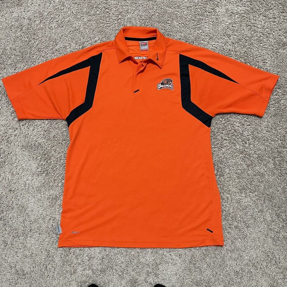 VTG Oregon State University Beavers Polo Shirt Men XL Orange Nike‎ Colar Swoosh